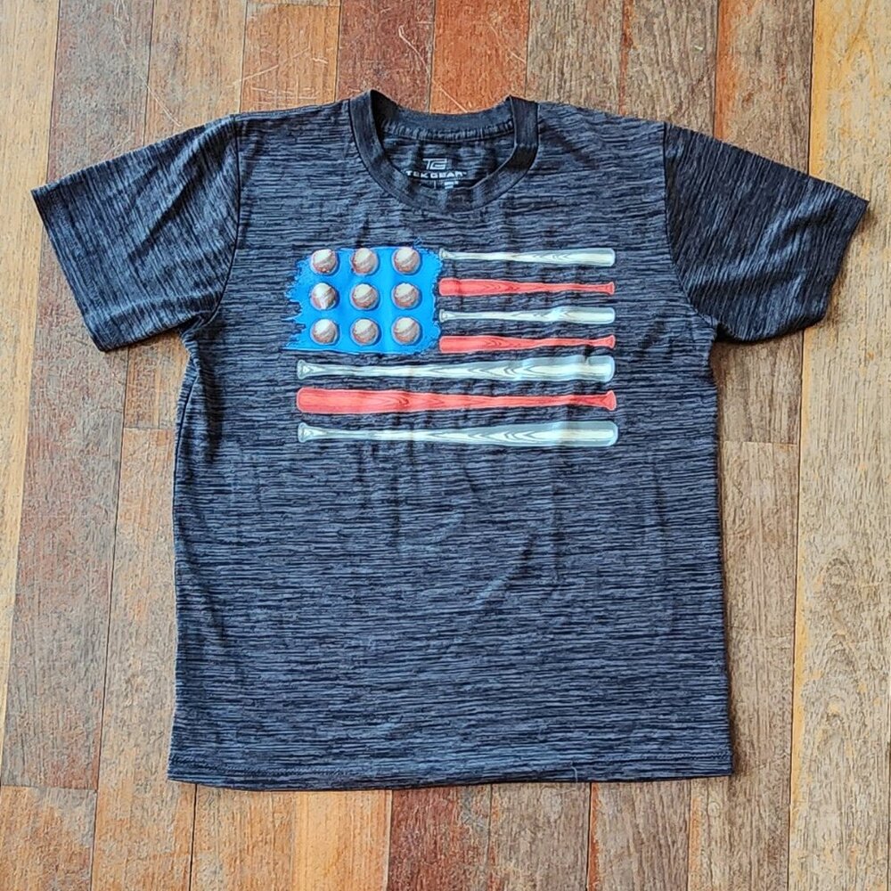 TEK GEAR Kids American Flag Baseball T-Shirt Size Medium